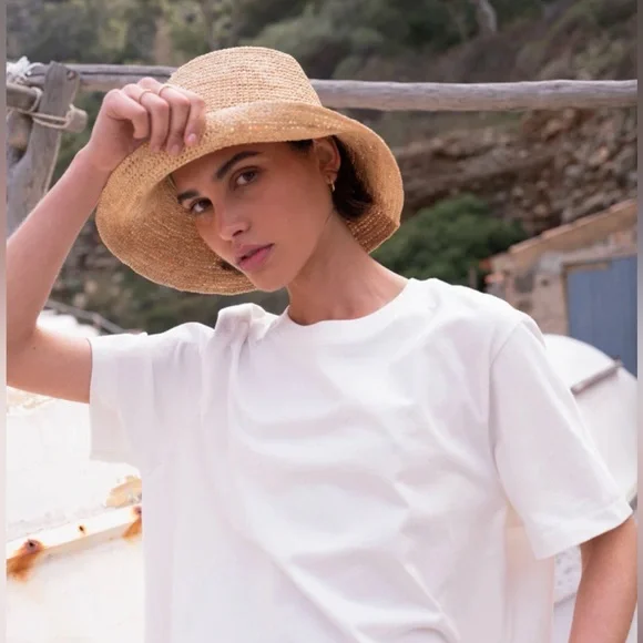 NEW Jenni Kayne $195 Woven Crochet Raffia Sun Hat Natural Size Small/ Medium - Picture 2 of 15